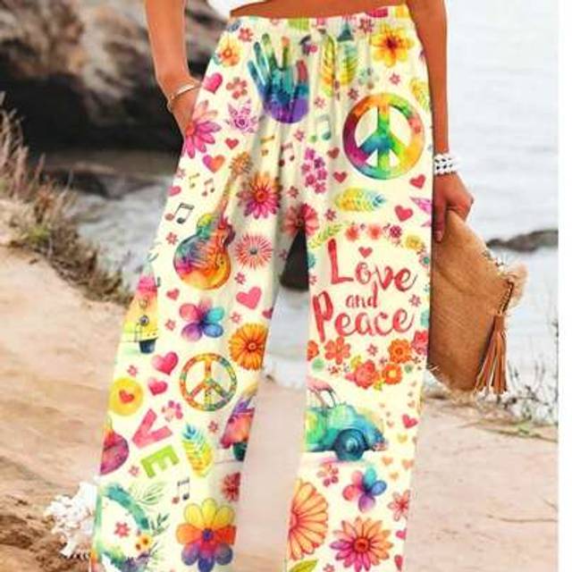 SHEIN Women&#39;s Lightweight, Elegant, Versatile, Slim Fit Full-Length Allover Print Casual Vacation & Work Pants, Spring/Summer Fashion