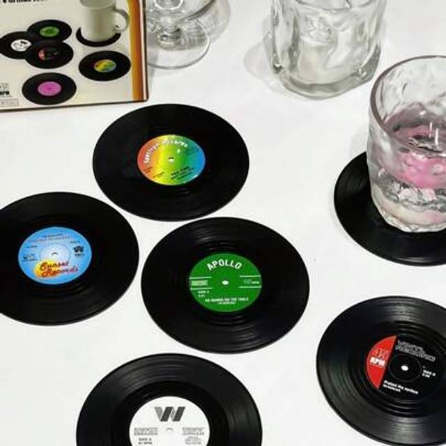 SHEIN 6pcs Retro Vinyl Record Coasters Kit With Gift Box - Anti-Slip & Heat-Resistant ,CD Coasters , Coffee Cup Mat, Unique Home Decor, Coffee Shop Decor,Pa