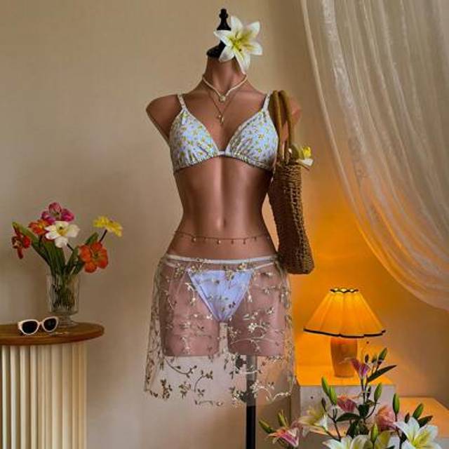SHEIN Embroidered Sheer Beach Coverup And Mini Skirt Set, Summer Vacation, Holiday Clothes, Vacation Outfits Woman, Festival