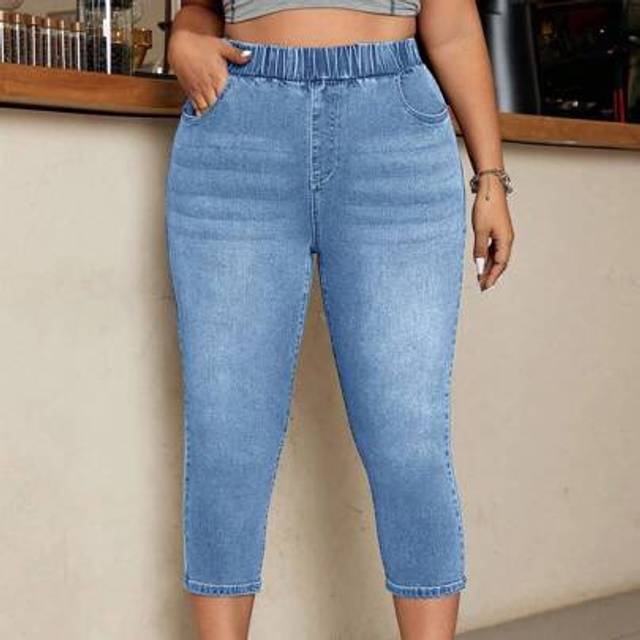 SHEIN Plus Size Casual Washed High Waisted Skinny Jeans