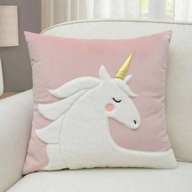 SHEIN 1pc Pink Unicorn Embroidered Decorative Pillow Cover, Suitable For Indoor Decoration, All Season Cushion Cover, Without Pillow Insert