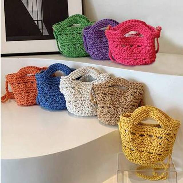 SHEIN 1 Pc Fashionable And Versatile Summer Holiday Style Solid Color Hollow Crochet Bucket Handbag With Detachable Braided Shoulder Strap Design Multifunct