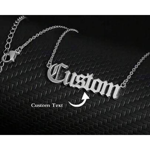 SHEIN Old English Custom Name Necklaces For Women Men Stainless Steel Customized Necklace Pendant Personalized Goth Neck Chain Jewelry,Silver,Stylish,Colorf