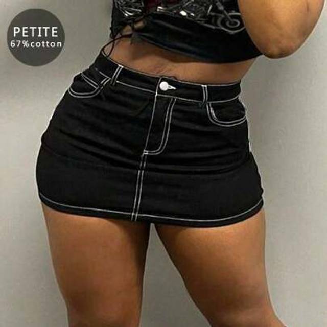 SHEIN Casual Minimalist Black Denim Pencil Skirt