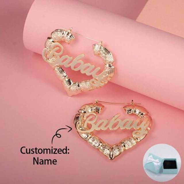 SHEIN Customized Personalized Heart Name Bamboo Joint Earrings, Mother&#39;s Day, Valentine&#39;s Day, Birthday, Anniversary, Graduation, Christmas, Premium Gift Fo