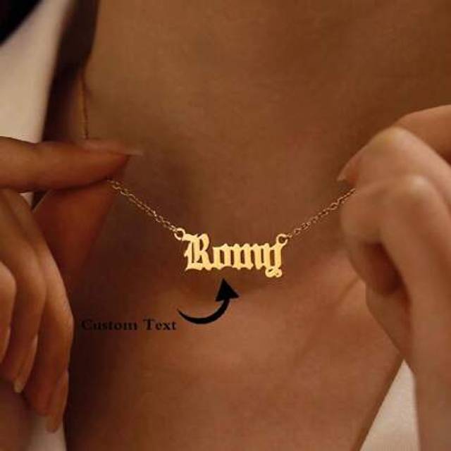 SHEIN Old English Custom Name Necklaces For Women Men Stainless Steel Customized Necklace Pendant Personalized Goth Neck Chain Jewelry