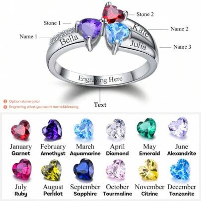 SHEIN 1pc S925 Sterling Silver Custom Birthstone & Custom Name Heart Cubic Zirconia Customized RingÂ For Women Fine Ladies Jewelery Gift Anniversary Gift,S