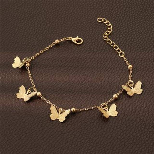 SHEIN 1pc Gold Butterfly Anklet For Kids, Random Quantity Of Gold Beads By Length