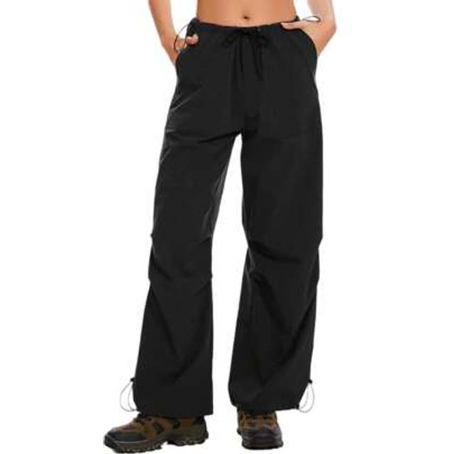 SHEIN Waterproof Parachute Pants Womens Quick Dry Walking Hiking Cargo Pants With Pockets Lightweight