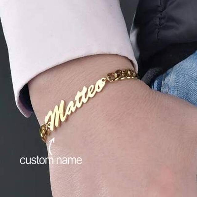 SHEIN 1pc Custom Name Bracelet, Men&#39;s Chain Personalized Stainless Steel Adjustable Charm Bracelet, Custom Gold Brand Jewelry Couple Memorial Gift Boyfriend