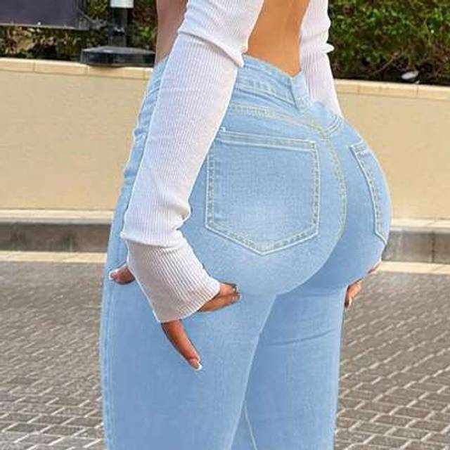SHEIN Rave Y2K Street High Waist Stretchy Solid Color Slim Fit Workwear Skinny Jeans With Slant Pockets Casual Versatile Suitable For Daily Wear