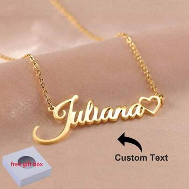 SHEIN 1pc Custom Hollow Heart Name Necklaces For Women Personalized Gold Color Stainless Steel Name Hollow Heart Necklace Wedding Christmas Jewelry Gift Sil