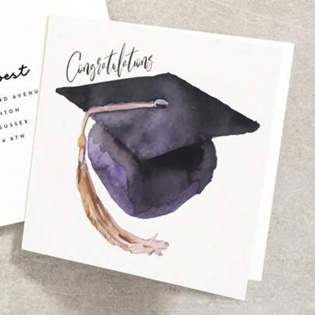 SHEIN Congratulations Cards Graduate Watercolor Purple Black Grad Cap College Cards Blank Inside Including Envelope