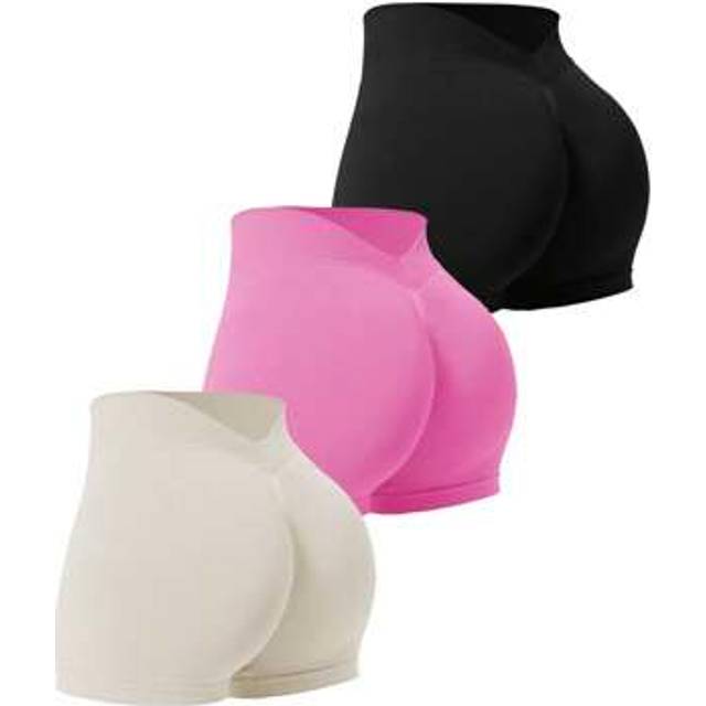 SHEIN 3pcs/Set Women Plain Athletic Shorts, Seamless, V-Waist, Suitable For Everyday Fitness Sports