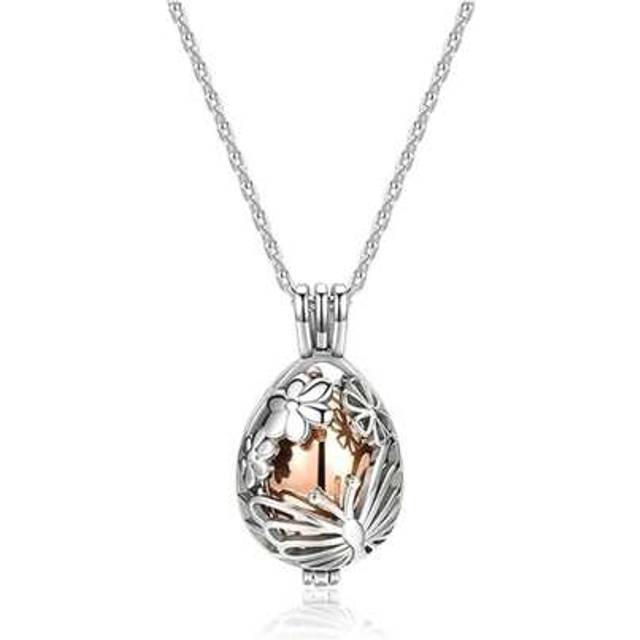 SHEIN Cremation Jewelry Urn Necklace For Ashes Teardrop Butterfly Urn Memorial Locket Pendant Necklace Hollow Flower Jar Keepsake Cremation Jewelry For Wome