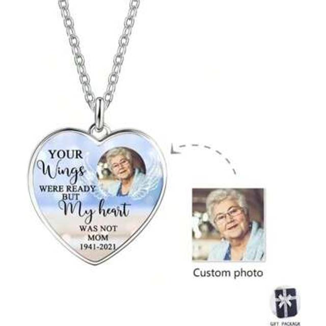 SHEIN Custom Engraved Heart Shaped Photo Necklace, Personalized Text Necklace, Memorial Gift For Your Deceased Loved Ones Valentines