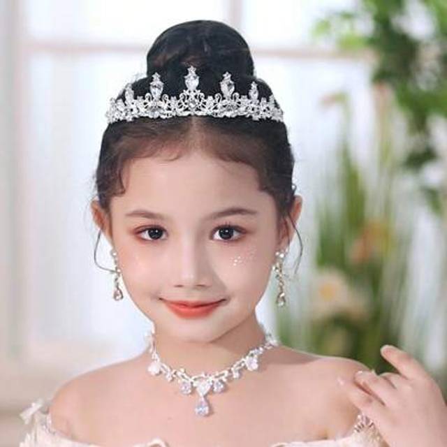 SHEIN 4pcs Silver Diamond Crystal Jewelry Set For Teenagers - Necklace, Tiara Crown, Hair Accessories, Princess Party Headband, Luxury Bridal Wedding Jewelr