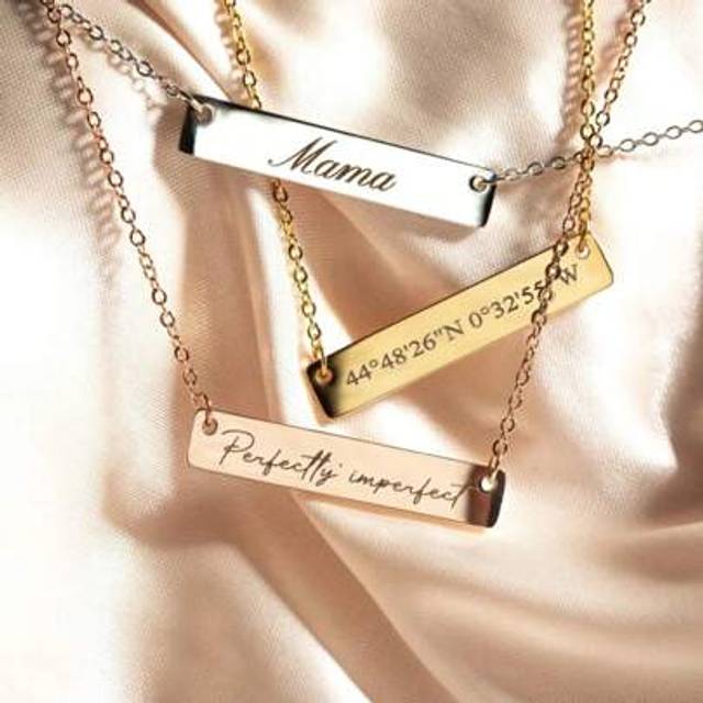SHEIN 1pc Custom Text Personalized Bar Necklace Personalized Name Jewelry For Women Gold Birthday Name Necklace Anniversary Host Gift Valentine Gift For Gir