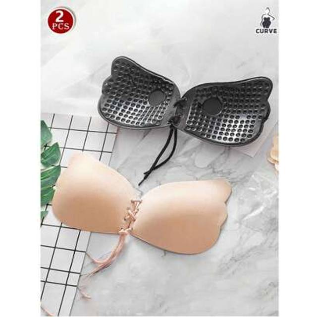 SHEIN Plus Size LadiesStrapless Adhesive Silicone Lift Bra Sticky Invisible Backless Bra For Small Bust Cleavage Enhancement Comfort Breathability Dress Lin