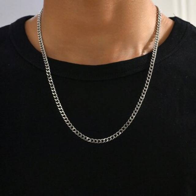 SHEIN 1 Pc Silver For Boys Cut Miami Boy Cuban Link Chain Necklace 4.5mm Chain Teen Necklace