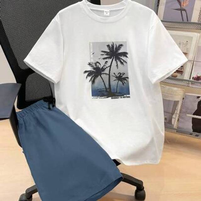 SHEIN 2pcs Teen Boys Casual Short Sleeve Shorts Set, Street Punk Rock Preppy Style Suitable For Daily Outing, Party, Music Festival In Spring/Summer, Coconu