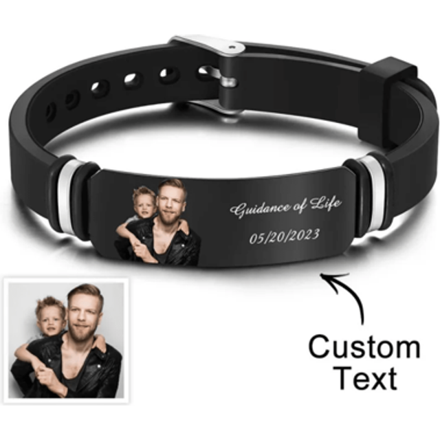 SHEIN Custom Men&#39;s Photo Engraved Black Bracelet For Him Personalized Bracelet For Men Perfect Gift For Father&#39;s Day Stylish,Fall Fashion,Vintage,Contracted