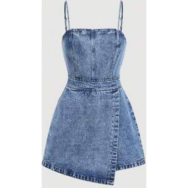 SHEIN Women&#39;s Denim Bib Pants & Jumpsuit Adjustable Strap Fitted Romper, Summer Outfits For Women,Spring Jumpsuits For Women,St Patrick Day Outfit,Concert O