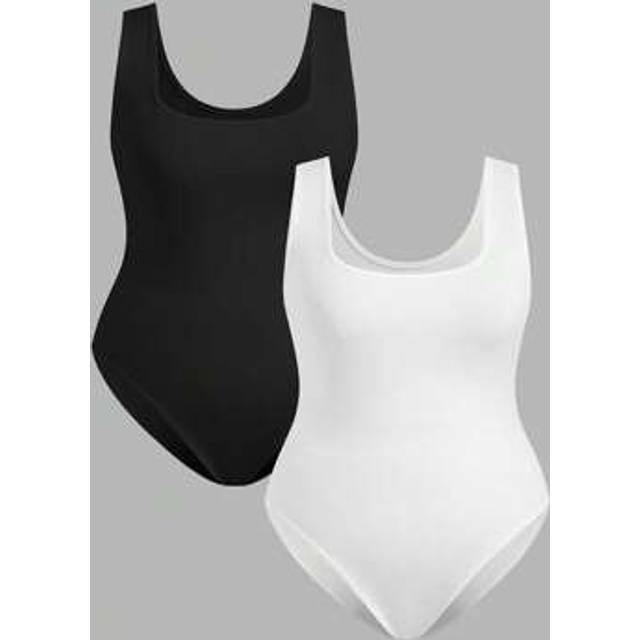 SHEIN 2pcs Plus Size Black & White Bodysuit, Suitable For Summer Wearing