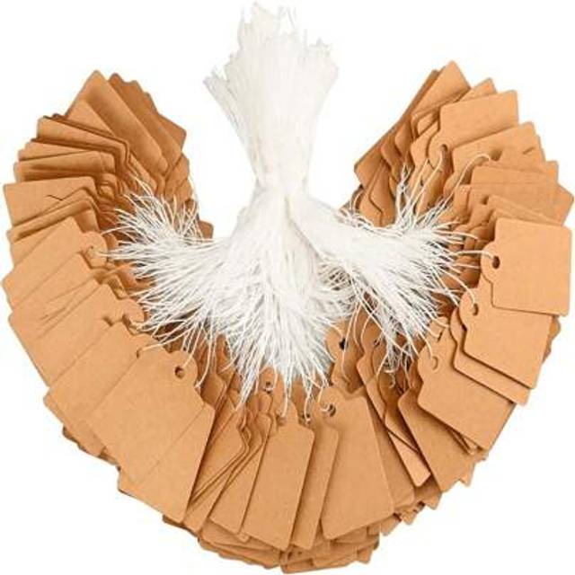 SHEIN 200 Pcs Price Tags Label Tags Blank Paper Price Tag Labels With White String, Suitable For Displaying Price Tags On Gifts, Jewelry, Clothes, 1.38 X 0.