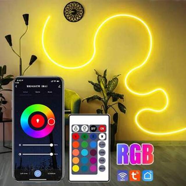 SHEIN RGB LED Neon Light Flexible Bendable DIY Wall Decor With Smart APP And 24-Key Control LED Neon Strip Light Music Sync Color Changing Silicone Waterpro