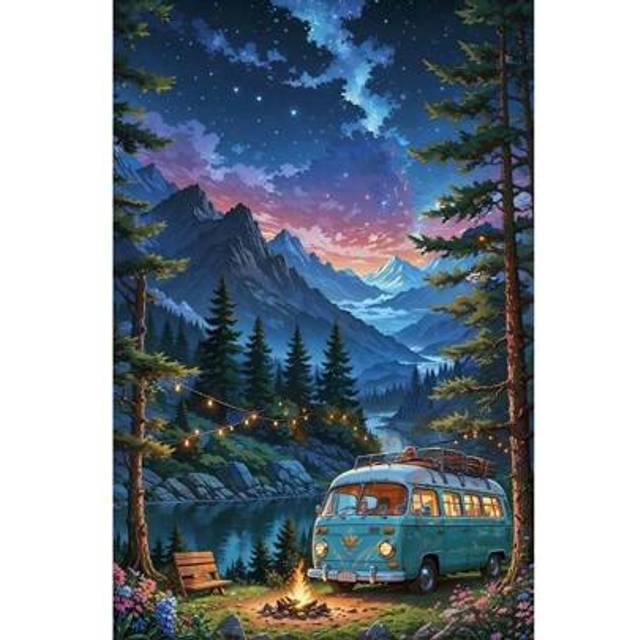 SHEIN 1pc 5D Diamond Painting DIY Round Diamond Forest & Car Landscape Decorative Artwork Craft Gift, Frameless