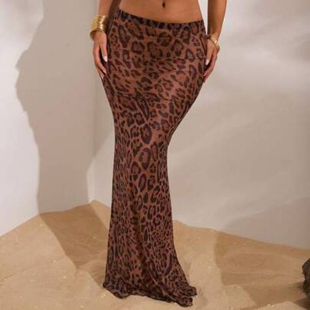 Opulessa Women&#39;s Sexy Leopard Print Maxi Cover Up High Slit Skirt, Beach Vacation,Country Concert, Tulle Wraps, Holiday, Vacation Woman, Festival, Vintage,Sexy