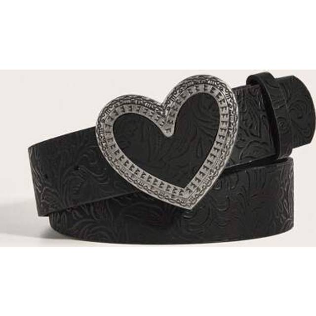 SHEIN 1pc Women&#39;s Vintage Metal Buckle Floral Printed PU Leather Belt, Suitable For Western Cowboy Style