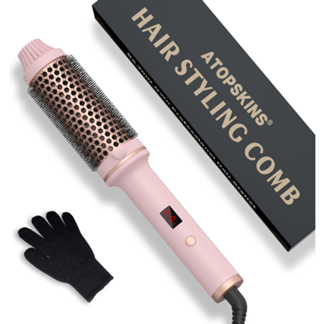 UKLISS Double PTC Thermal Brush Hot Brush, 38mm Ceramic Curling Brush Volumizing Heated Brush Curling Iron, LCD Display Double Voltage Travel Curling Brush,
