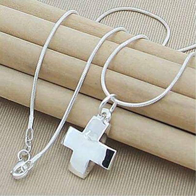 SHEIN Silver Plating Cross Pendant Necklace 16-30 Inch Snake Chain For Women Man Wedding Engagement Party Jewelry