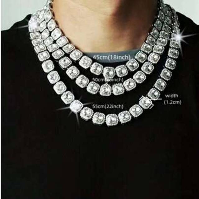 SHEIN 1 Pc Men&#39;s Square Diamond Clavicle Chain, Cubic Zirconia Cuban Link Necklace