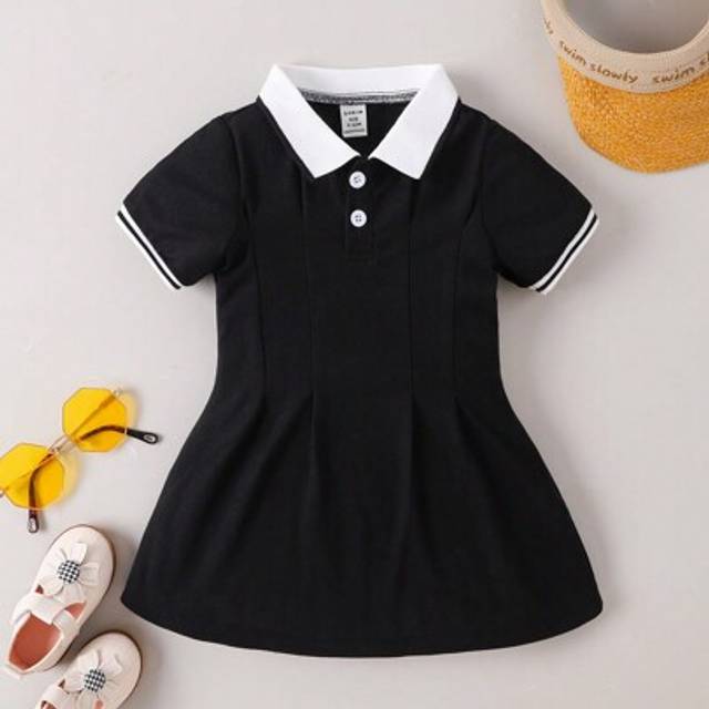 SHEIN Baby Girls Ruffle Detail Polo Collar Dress