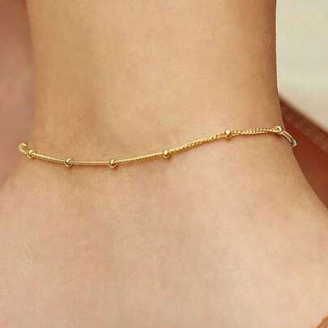 SHEIN 1pc Stainless Steel 18K Gold Plated Bead Chain Anklet, Suitable For Women Daily, Travel, Vacation Wearing