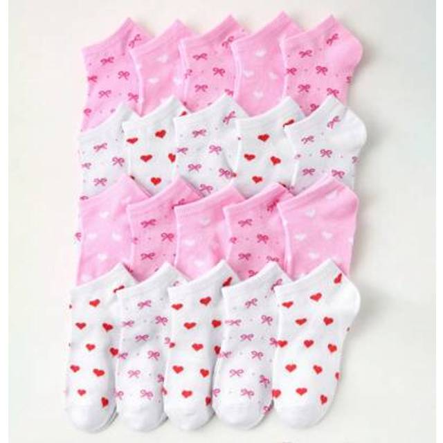 SHEIN 5/10 Pairs Girls&#39; Socks, Heart & Bow Decor, Sweet Princess Style, Skin-Friendly Soft Comfortable Cute Student Short Socks, Suitable For Daily Life, Va