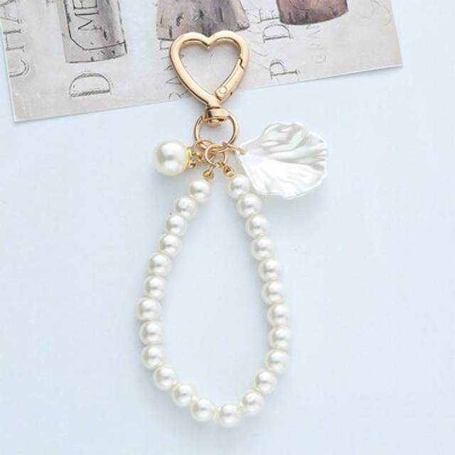 SHEIN Elegant 1pc Flower Patterned Alloy Faux Pearls Bracelet Keychain Purse Pendant Keychain Charms Keychain Accessories Key Chains For Women Small Gifts K