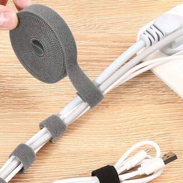 SHEIN 1 Roll Reusable Cable Straps Cable Ties Hook & Loop Nylon Fastening Tape Wire Organizer For Cords Cable Management,Solid Color Cable Tie