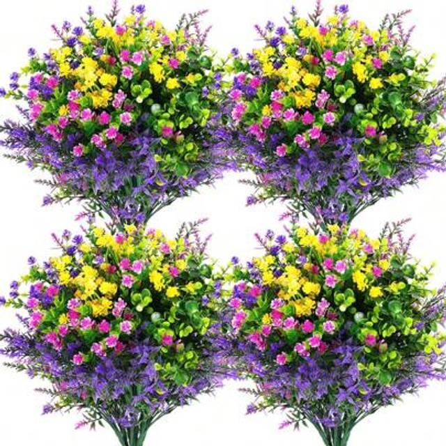 SHEIN 12 Pcs Artificial Flowers Outdoor, Faux Artificial Plants Shrubs Plastic Flower Bulk For Hanging Planter Porch Window Home Wedding Fall Summer Decor (