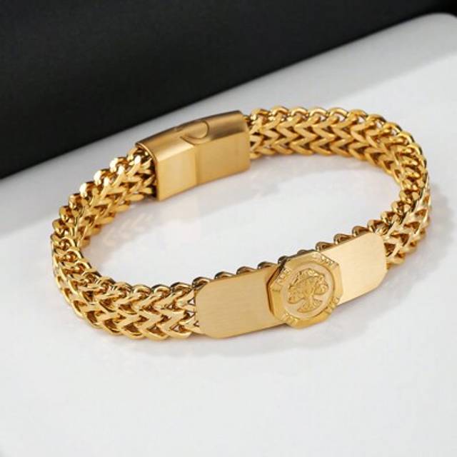 SHEIN 1pc 18K Gold Plated Gorgeous Stainless Stainless Steel Tree Of Life Element Chain Bracelet Men&#39;s Dating Gift