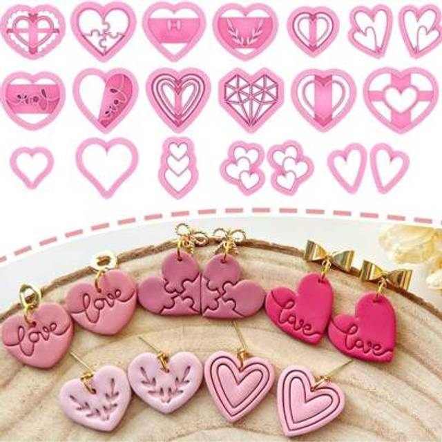SHEIN Heart Polymer Clay Cutters, Love Romantic Clay Earring Cutter For Polymer Clay Jewelry Making, Polymer Clay Stud Earring Stamp Making Tool, Clay Jewel
