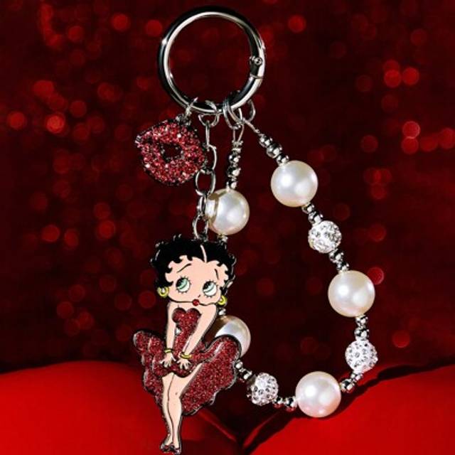 SHEIN Cartoon Character Pattern Pearl & Rhinestone Lip Decor Keychain Bag Charm, Gifts