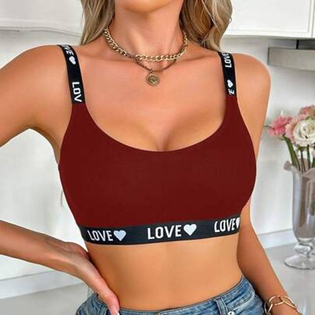 SHEIN Ladies Letter & Heart Knitted Casual Bra