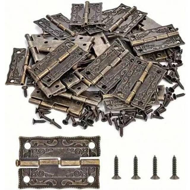 SHEIN 10pcs Antique Mini Folding Hinges, Bronze Alloy Retro Decorative Hinges, With Screws For Jewelry Boxes, Cabinets, Wooden Boxes
