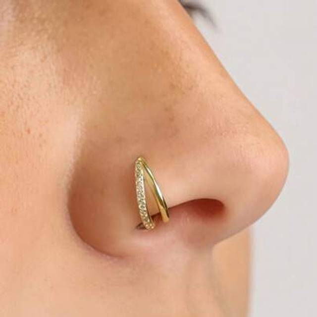 SHEIN 1pc Sterling Silver S925 Nose Ring Single Row Diamond, Small And Light Piercing Jewelry, Elegant And Simple, Nasal Septum Cartilage Spiral Ear Tragus,