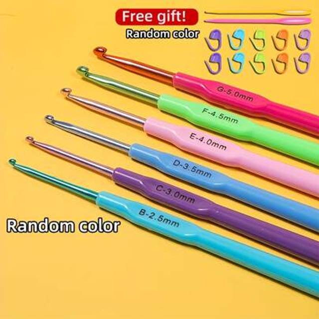 SHEIN 6pcs/set Crochet Hooks Hair Crochet Needles Ergonomic Soft Grip Handle Lace Crochet Hook Set Smooth Knitting Needles DIY Yarn Weave Tools For Fine Wor