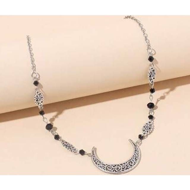 SHEIN 1pc Vintage Beaded Crescent Moon Charm Necklace